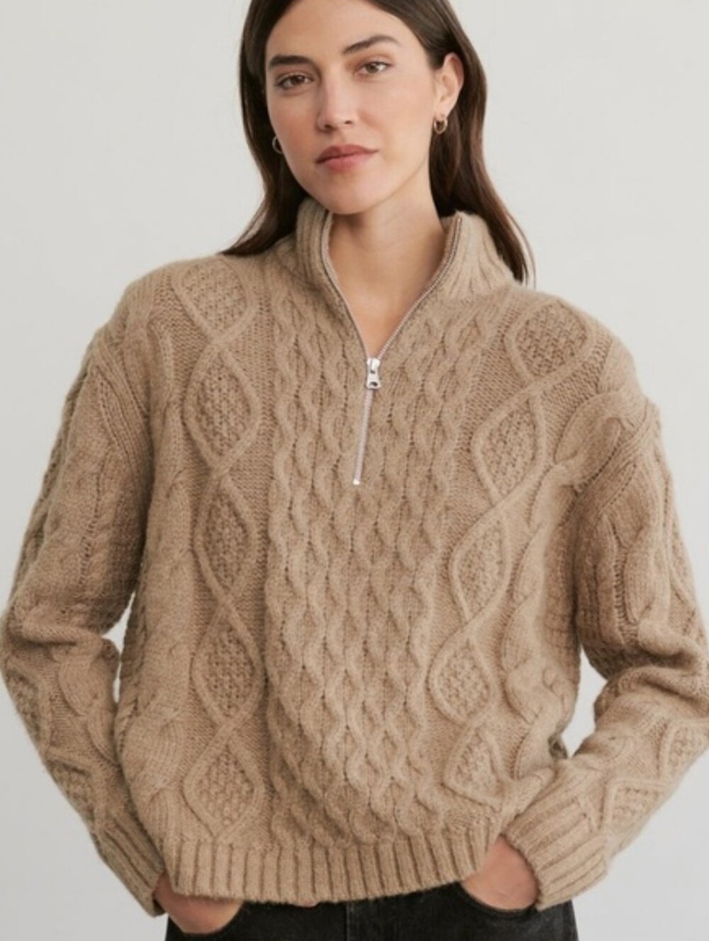 JENNI KAYNE CABLEKNIT HALF ZIP SWEATER CLOVE S - Picture 7 of 11
